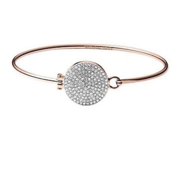 $115 Michael Kors Rose Gold-Tone Crystal Pave Circle Disc Bracelet - Picture 6 of 6